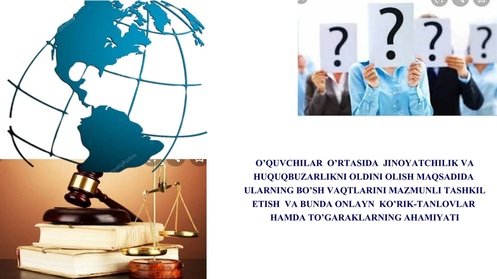 O’QUVCHILAR  O’RTASIDA  JINOYATCHILIK VA HUQUQBUZARLIKNI OLDINI OLISH MAQSADIDA  ULARNING BO’SH VAQTLARINI MAZMUNLI TASHKIL ETISH  VA BUNDA ONLAYN  KO’RIK-TANLOVLAR  HAMDA TO’GARAKLARNING AHAMIYATI