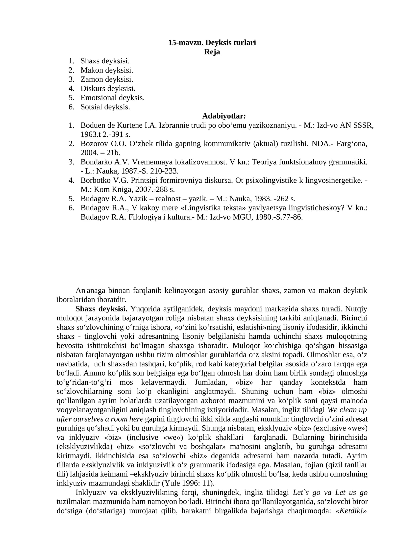 15-mavzu. Deyksis turlari