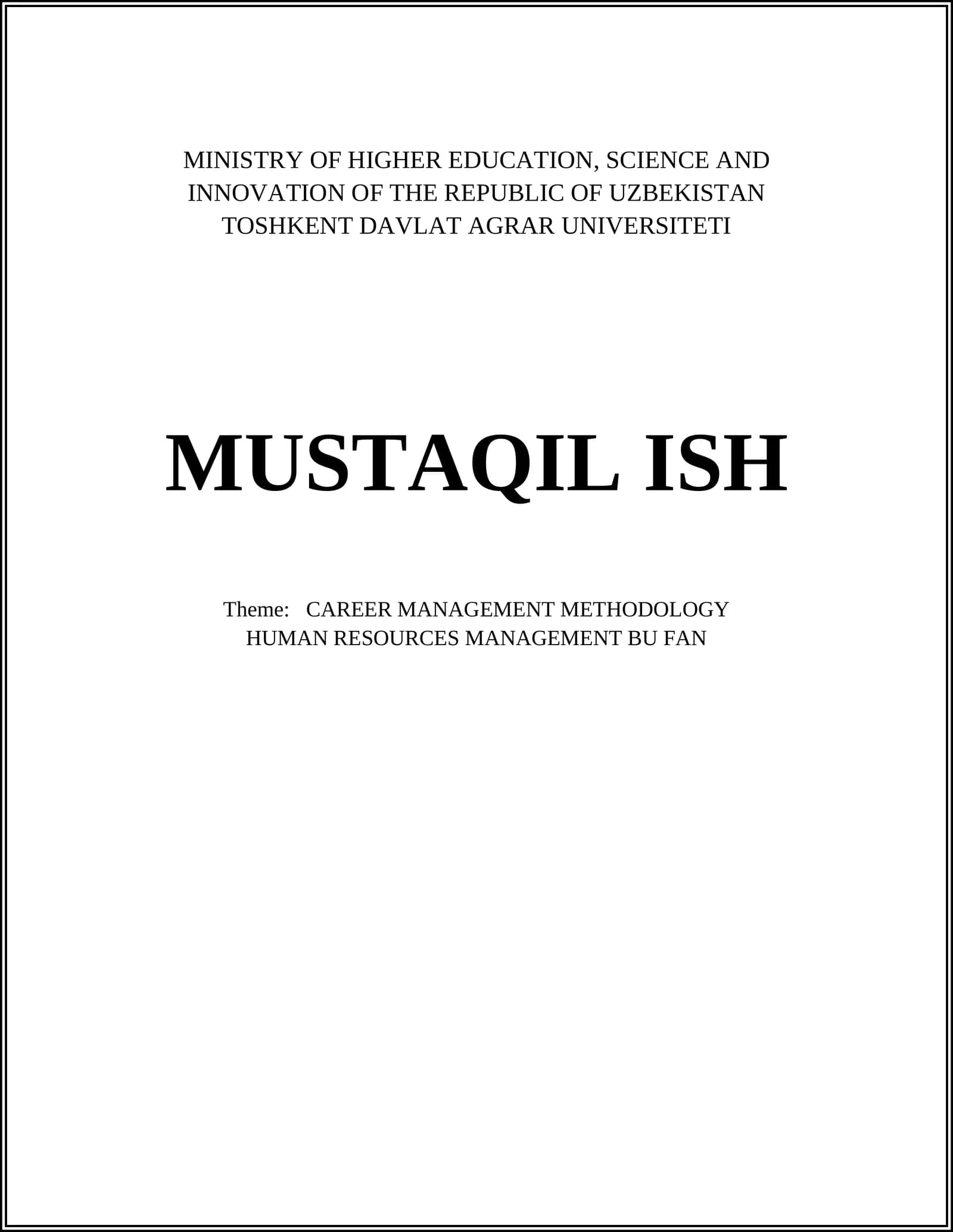 CAREER MANAGEMENT METHODOLOGY