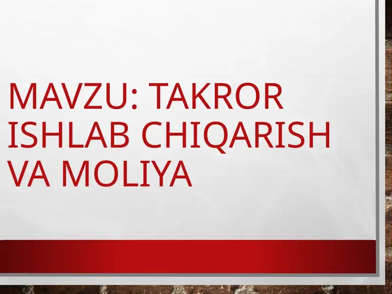 Takror ishlab chiqarish va moliya