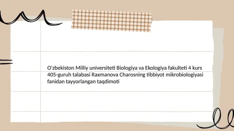 Tibbiyot mikrobiologiyasi fanidantayyorlangan taqdimot