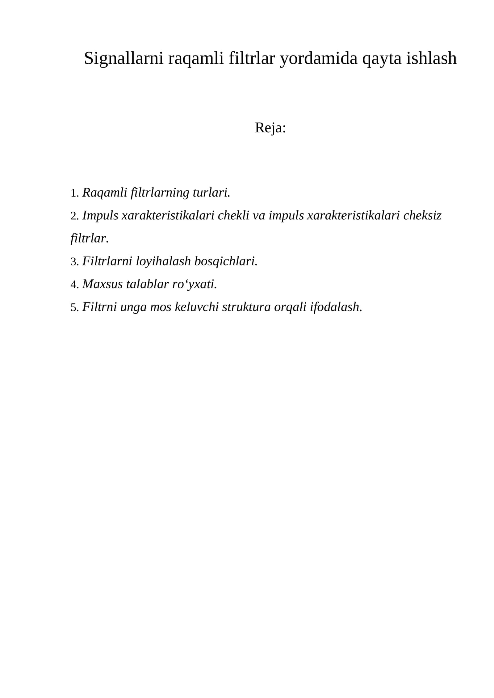 Raqamli Filtrlar