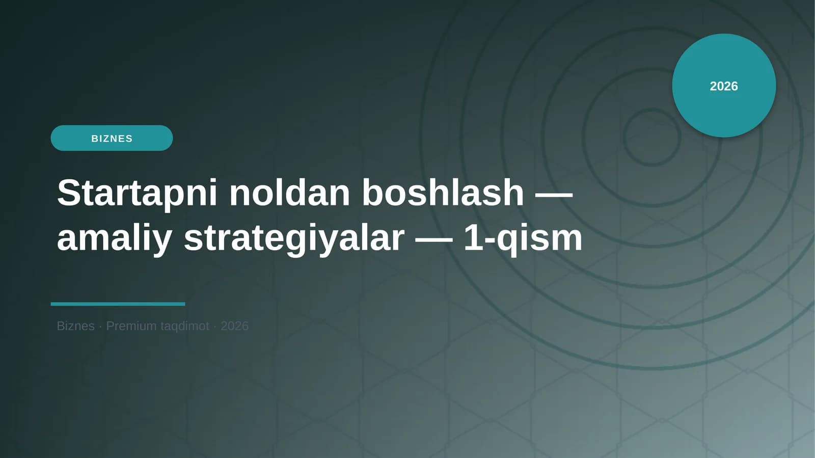 Startapni noldan boshlash — amaliy strategiyalar — 1-qism