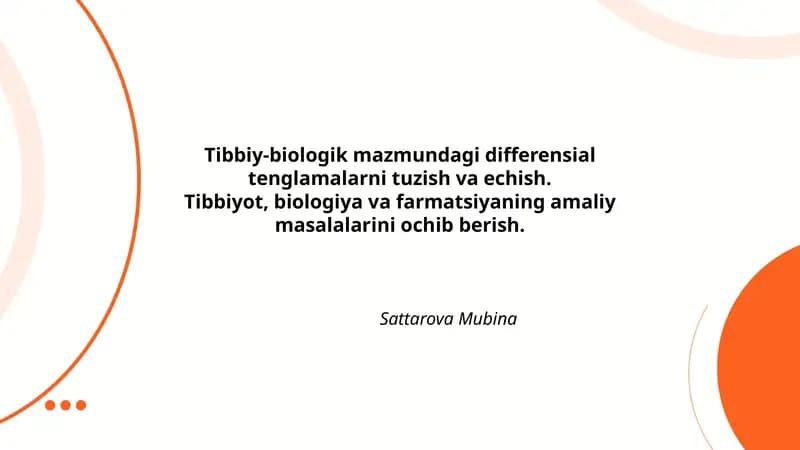 Tibbiy-biologik mazmunda differensial tenglamalar