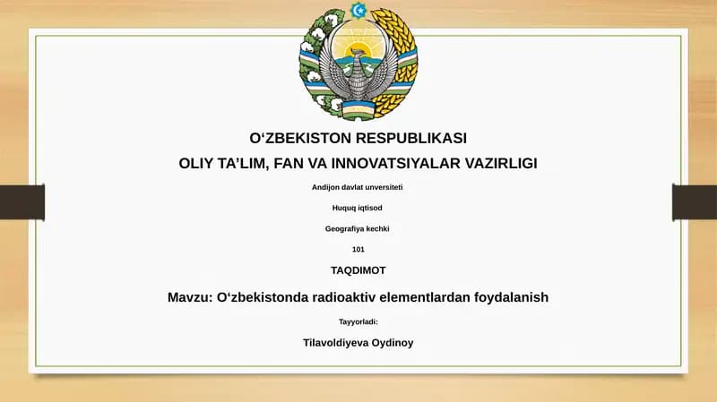 Oʻzbekistonda radioaktiv elementlardan foydalanish