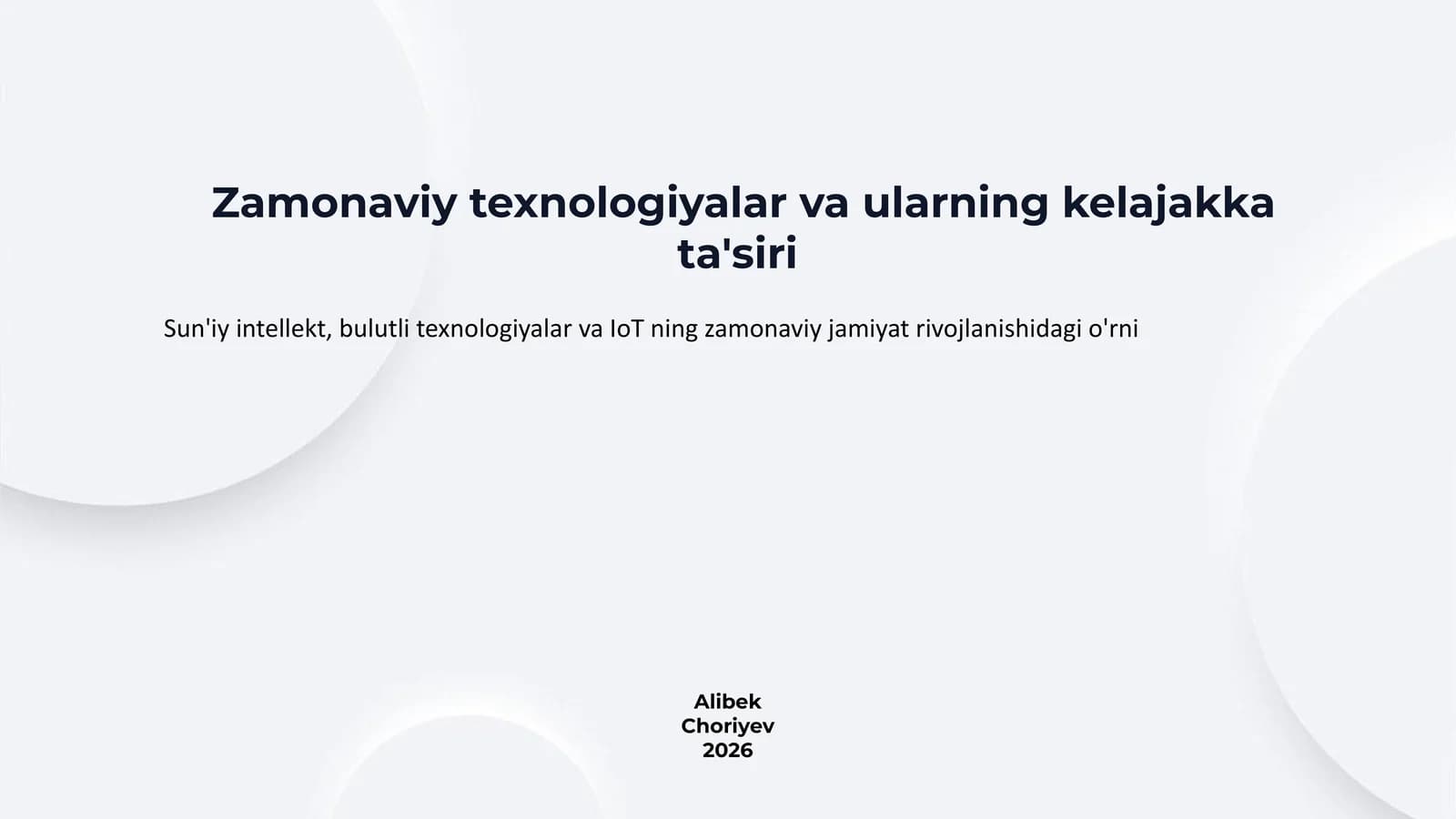 Zamonaviy texnologiyalar va ularning kelajakka ta'siri | Professional PPTX taqdimot (15 slayd)