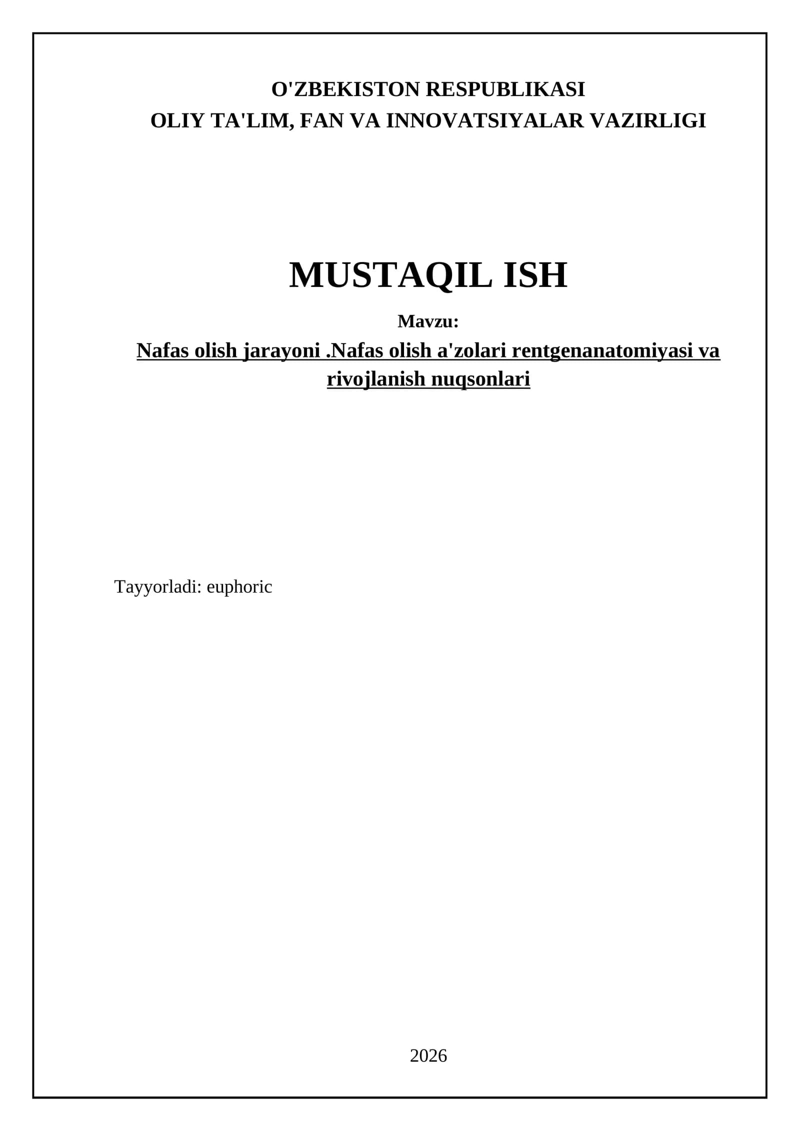 Nafas olish jarayoni buzilishlarining rentgenologik diagnostikasi