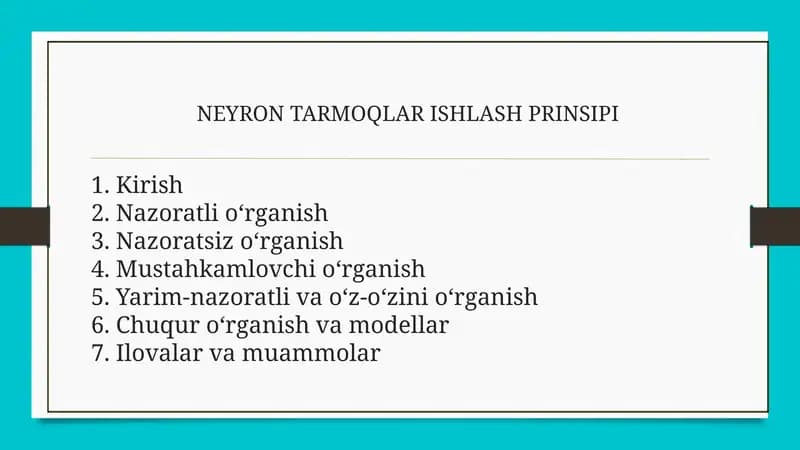 NEYRON TARMOQLAR ISHLASH PRINSIPI