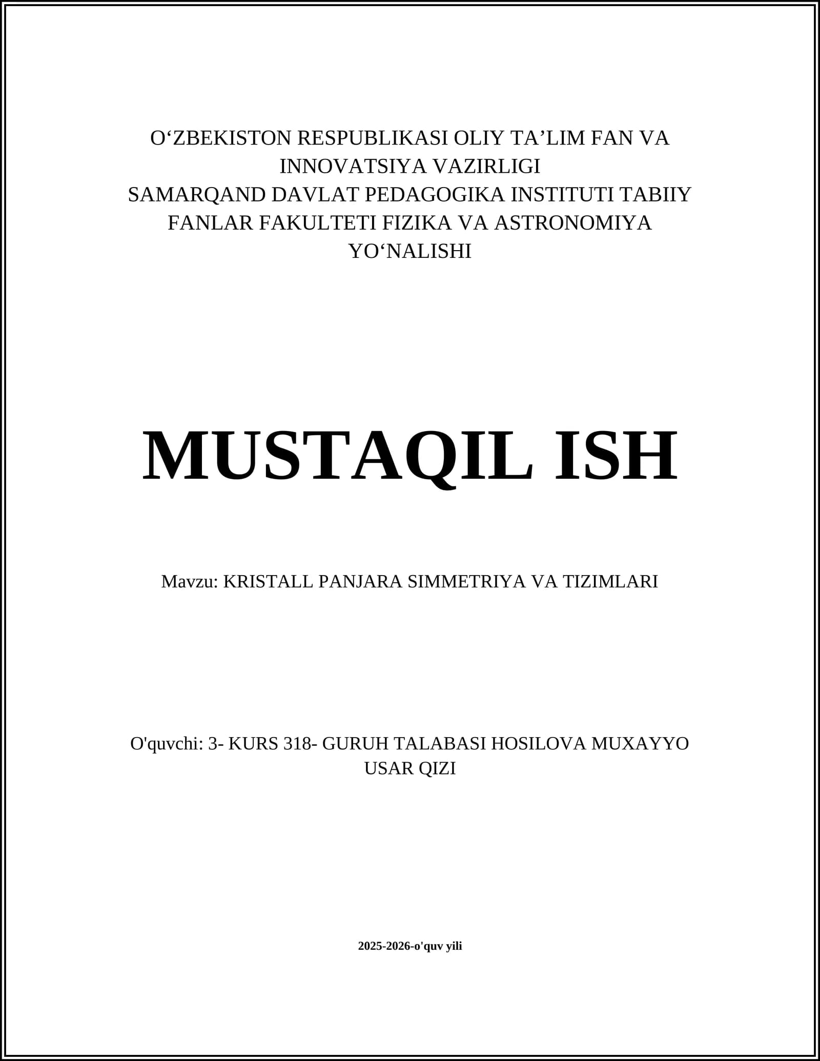 KRISTALL PANJARA SIMMETRIYA VA TIZIMLARI