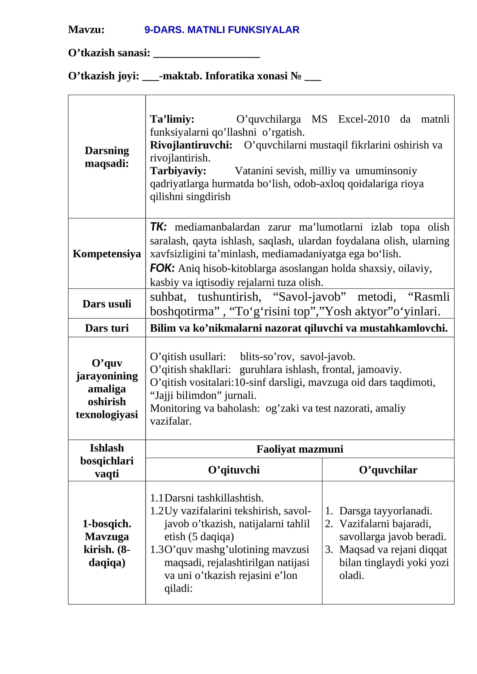 9-DARS. MATNLI FUNKSIYALAR