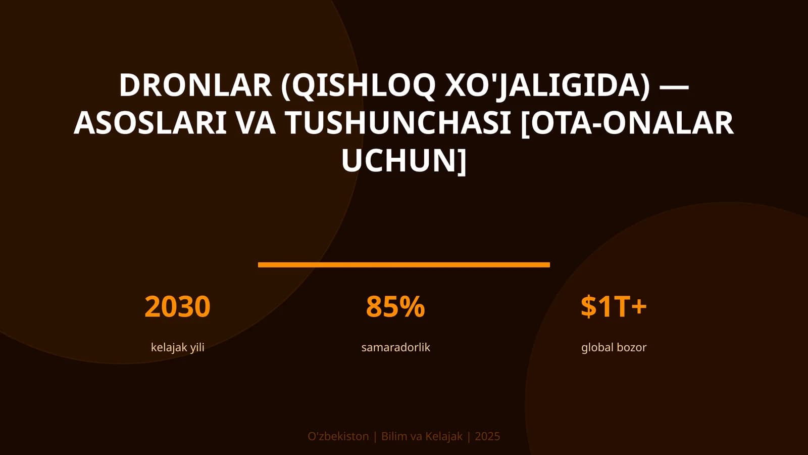 DRONLAR (QISHLOQ XO'JALIGIDA) — ASOSLARI VA TUSHUNCHASI [OTA-ONALAR UCHUN]