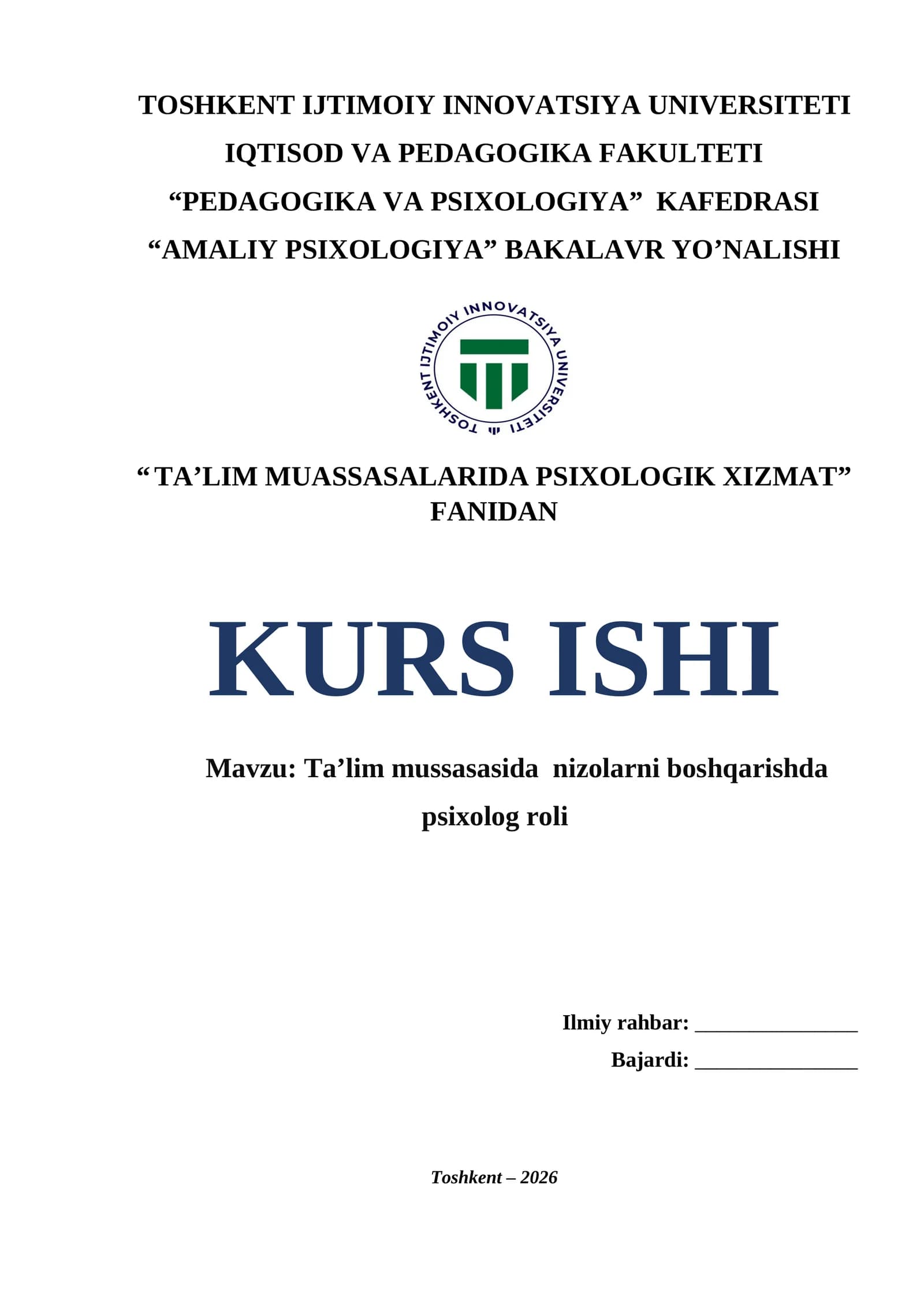 Taʼlim mussasasida nizolarni boshqarishda psixolog roli
