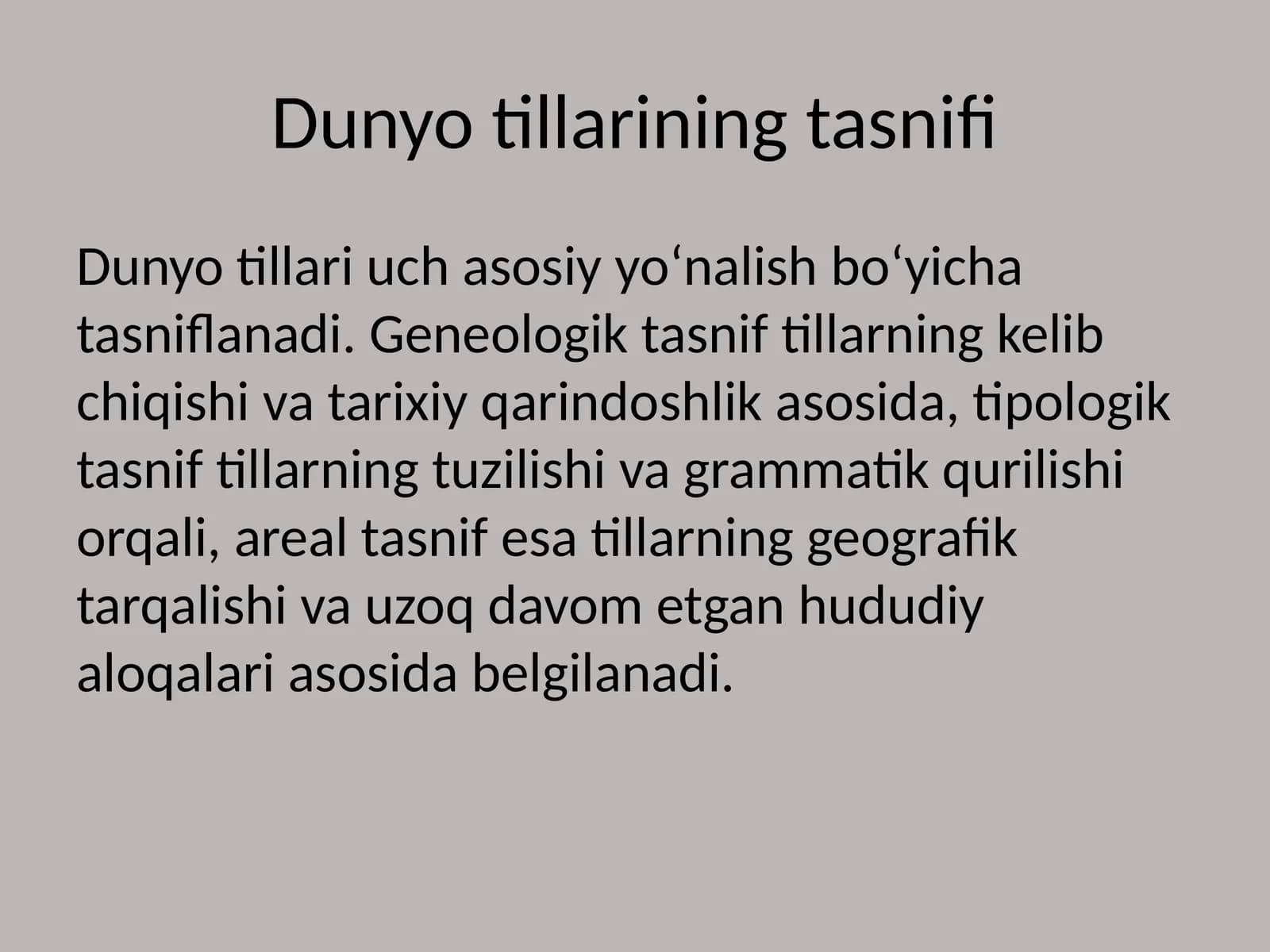 Dunyo tillarining tasnifi