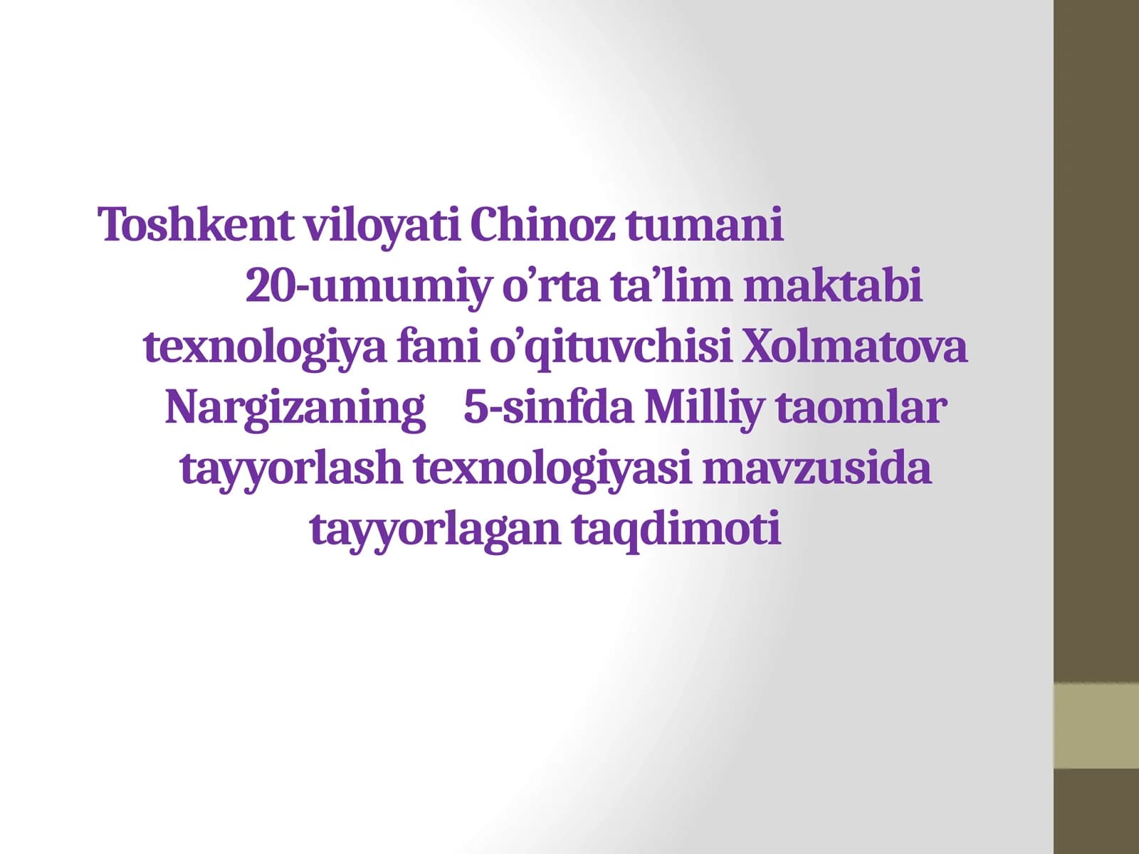 5-sinf Texnologiya fanidan Milliy taomlar tayyorlash texnologiyasi mavzusida dars ishlanma