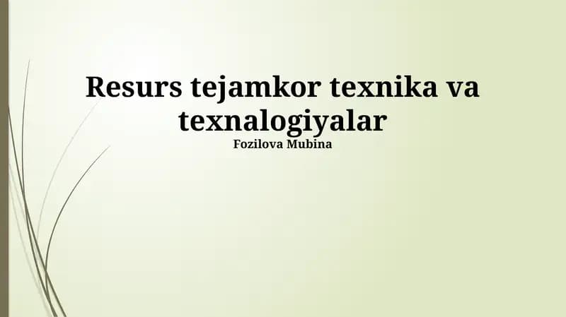 Resurs tejamkor texnika va texnalogiyalar