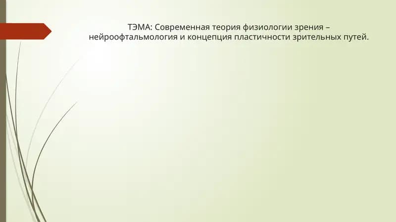 Современная теория физиологии зрения – нейроофтальмология и концепция пластичности зрительных путей.
