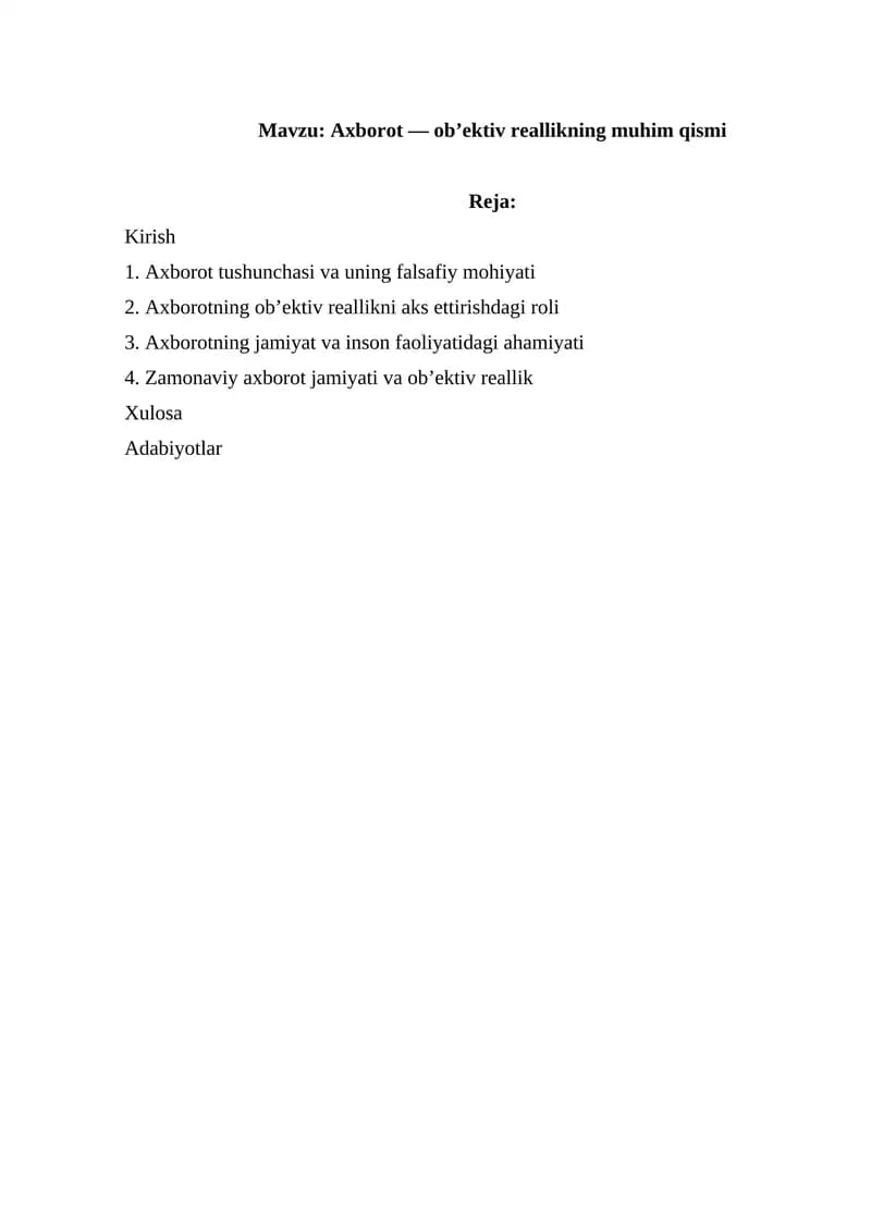 Axborot — ob’ektiv reallikning muhim qismi