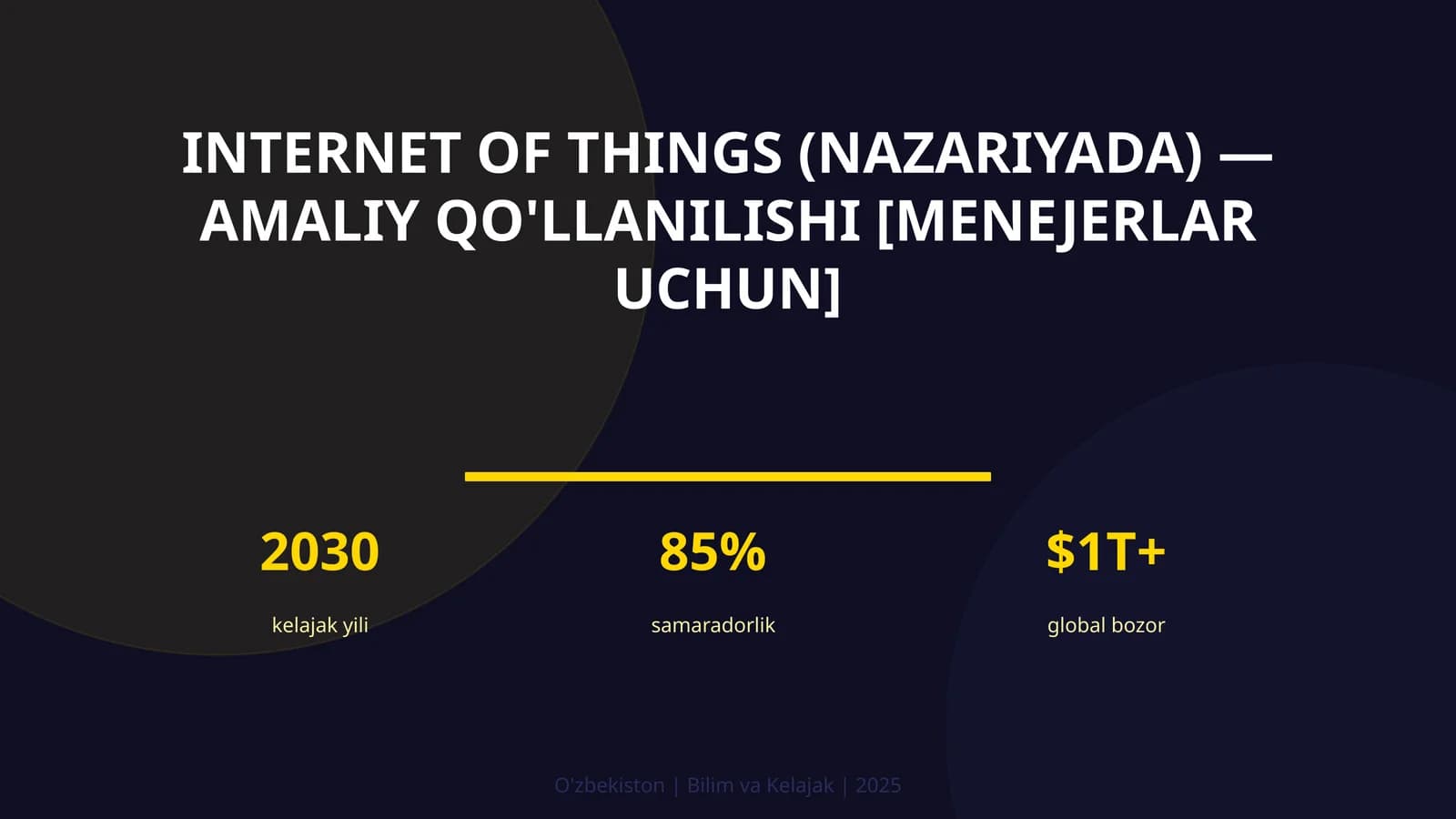 INTERNET OF THINGS (NAZARIYADA) — AMALIY QO'LLANILISHI [MENEJERLAR UCHUN]