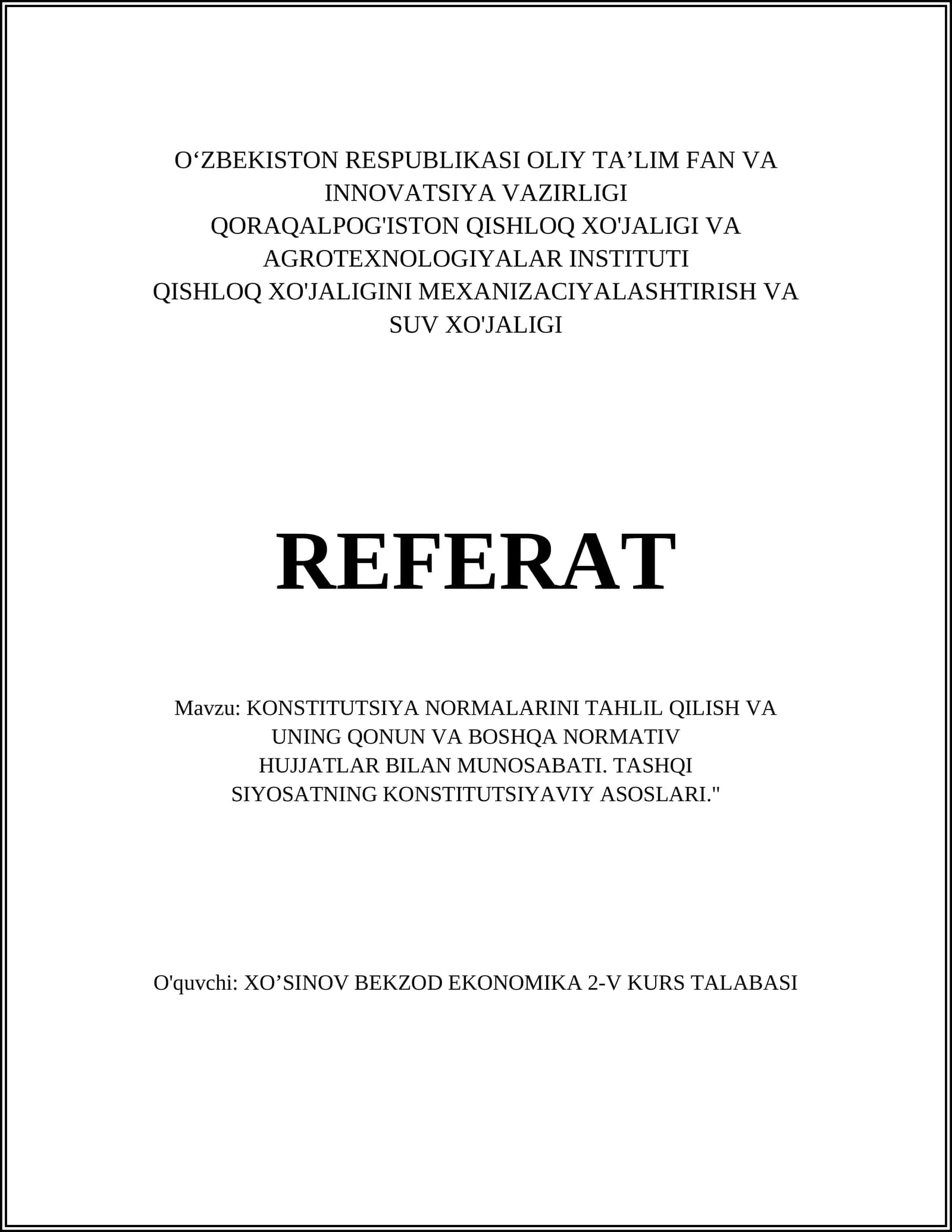 KONSTITUTSIYA NORMALARINI TAHLIL QILISH VA
