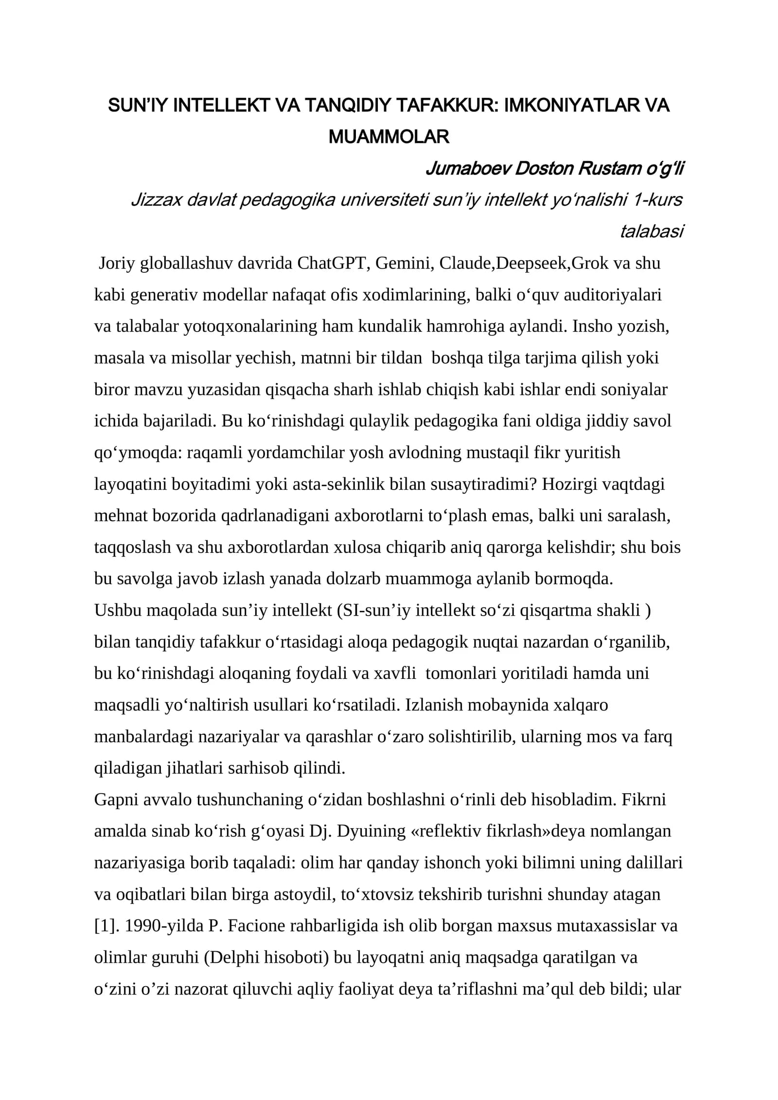 Sunʼiy intellekt va tanqidiy tafakkur: ImkoTan