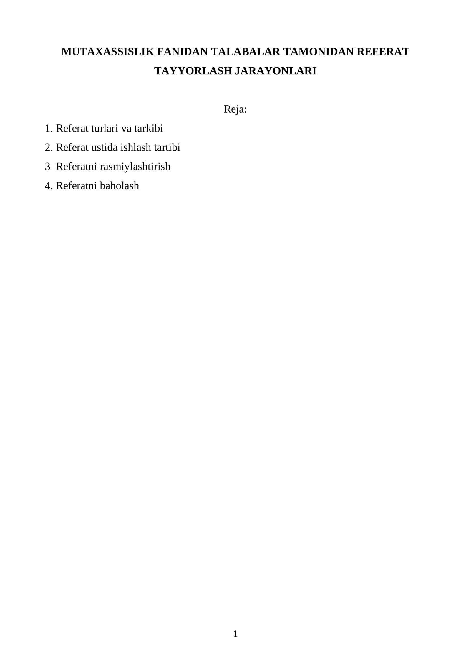 Referat Tayyorlash Jarayonlari