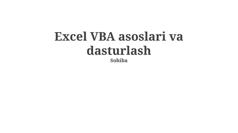 Excel VBA asoslari va dasturlash