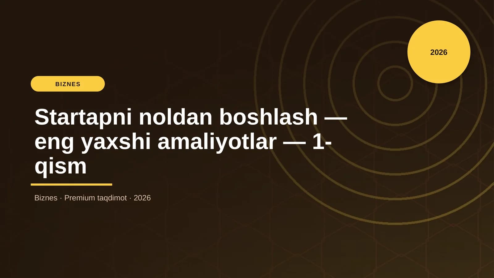 Startapni noldan boshlash — eng yaxshi amaliyotlar — 1-qism