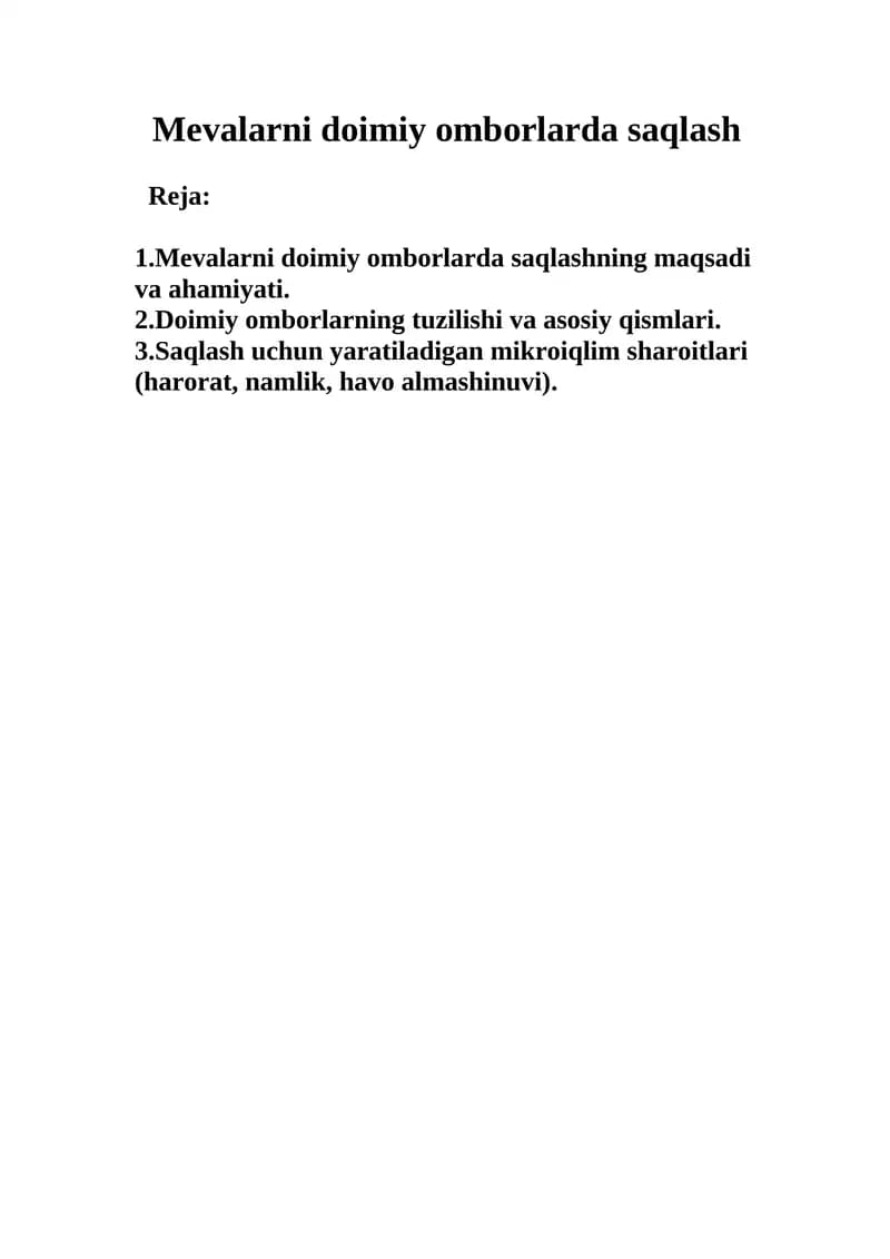 Mеvalarni dоimiy оmbоrlarda saqlash