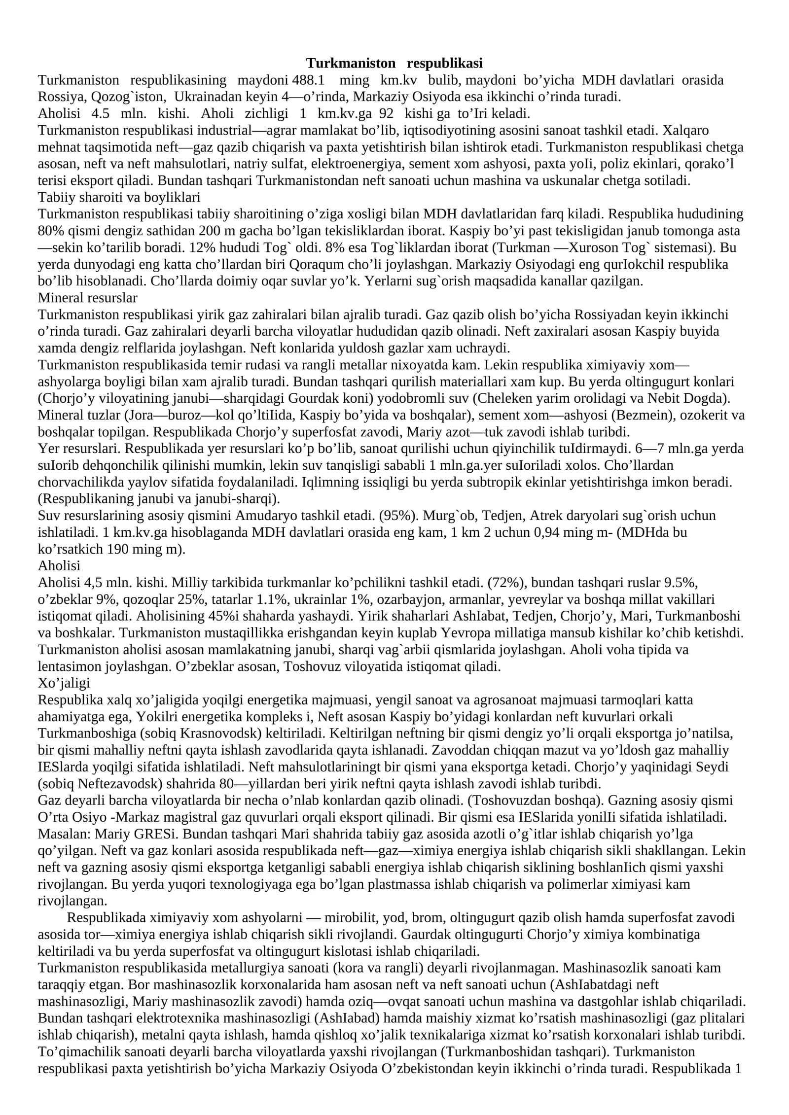 Turkmaniston Respublikasi