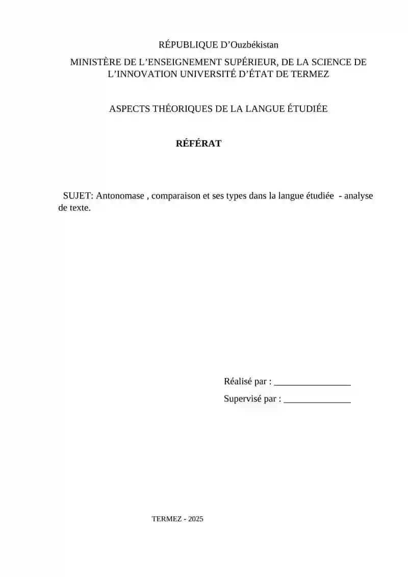 Antonomase , comparaison et ses types dans la langue étudiée  - analyse de texte.
