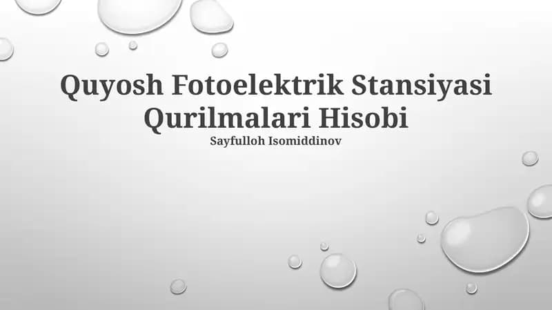 Quyosh Fotoelektrik Stansiyasi Qurilmalari Hisobi