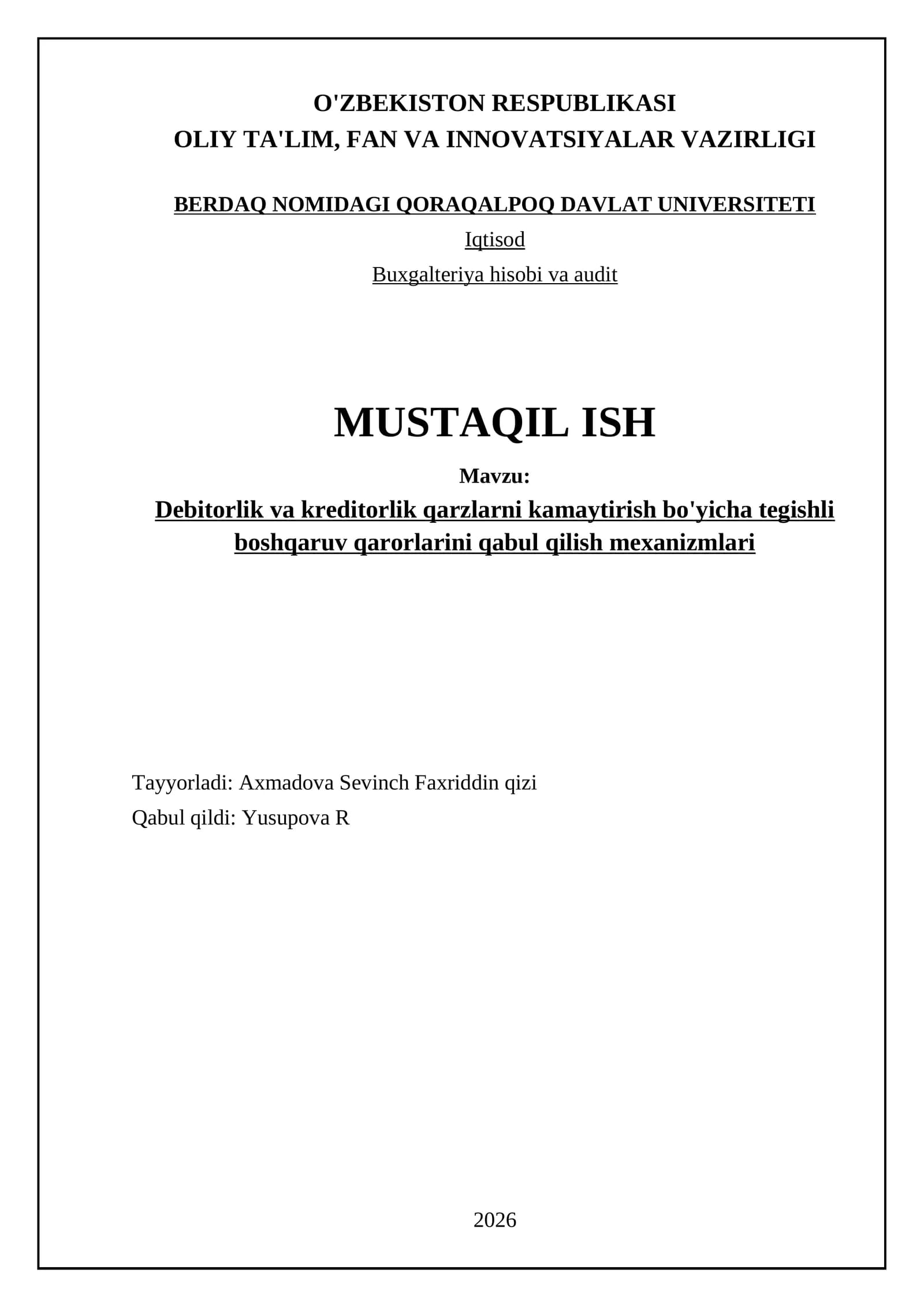 Debitorlik va kreditorlik qarzlarni kamaytirish bo'yicha tegishli boshqaruv qarorlarini qabul qilish mexanizmlari