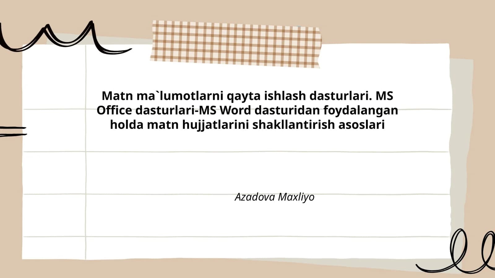 Matn ma`lumotlarni qayta ishlash dasturlari. MS Office dasturlari-MS Word dasturidan foydalangan holda matn hujjatlarini shakllantirish asoslari