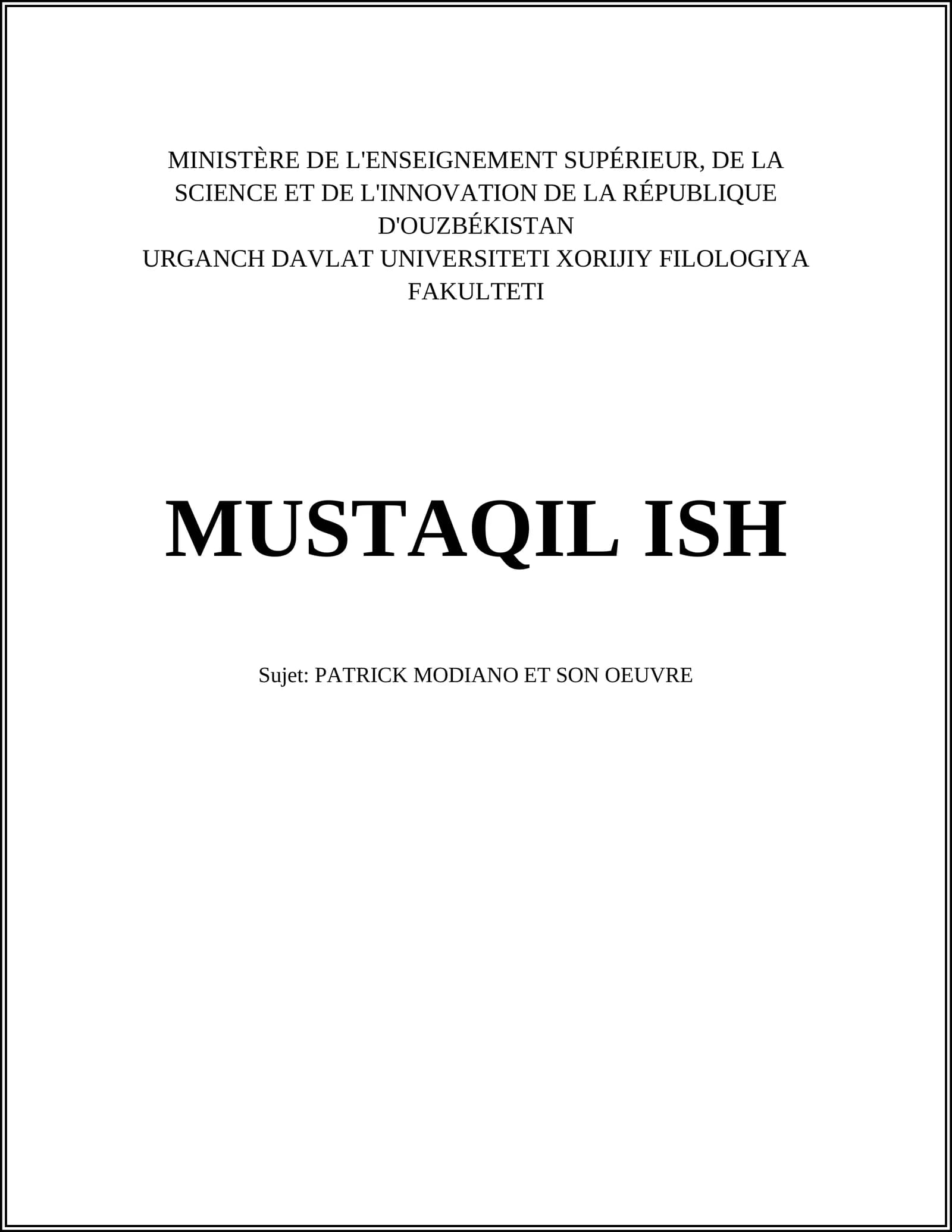 PATRICK MODIANO ET SON OEUVRE