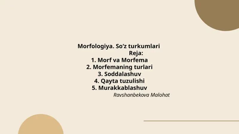 Morfologiya. Soʻz turkumlari