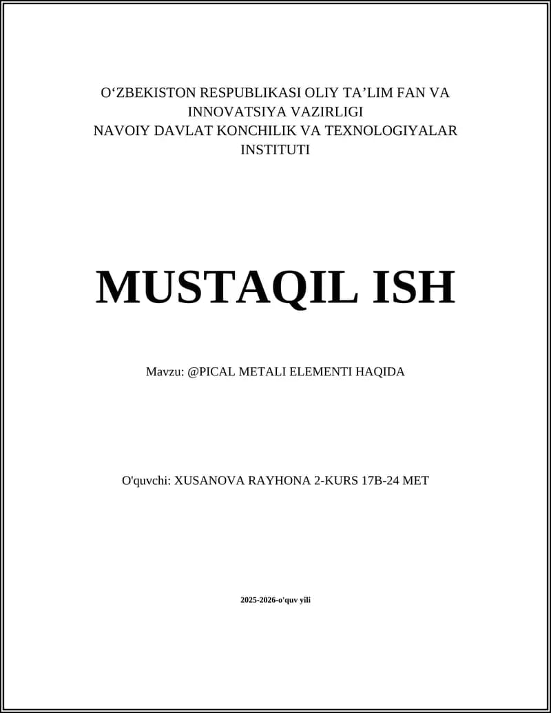 PICHAL METALI ELEMENTI HAQIDA