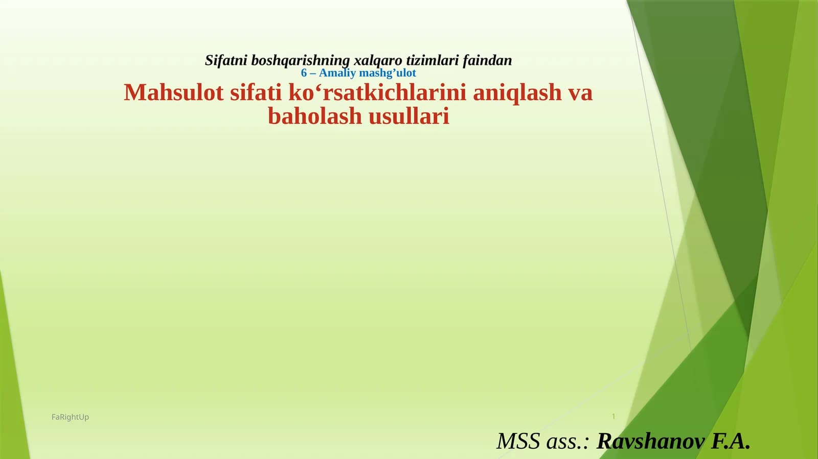 O’zbekiston Respublikasida sifatni  boshqarishga oid qonun hujjatlari
