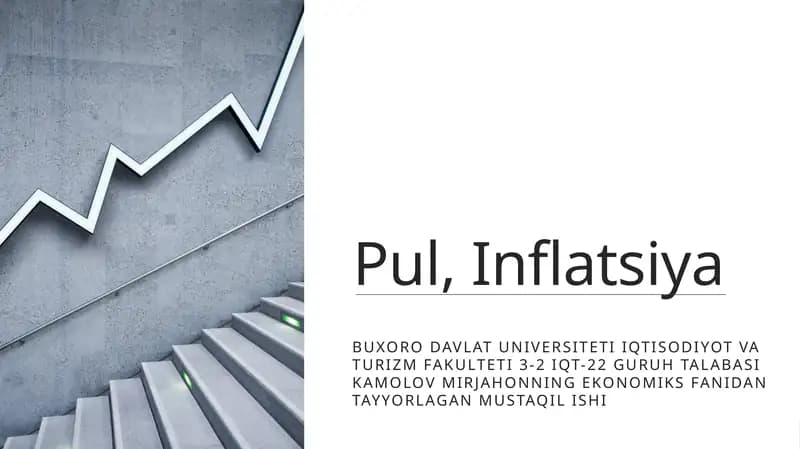 Buxoro Davlat Universiteti Iqtisodiyot va Turizm fakulteti 3-2 IQT-22 guruhi talabasi Kamolov Mirjahonning Ekonomika fanidan tayyorlagan mustaqilishi