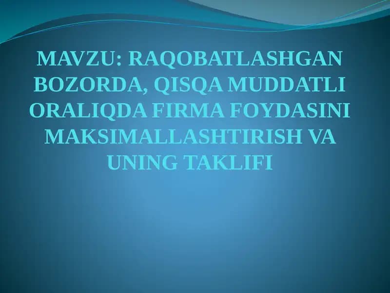 Korxona foydasi maksimallashtirish