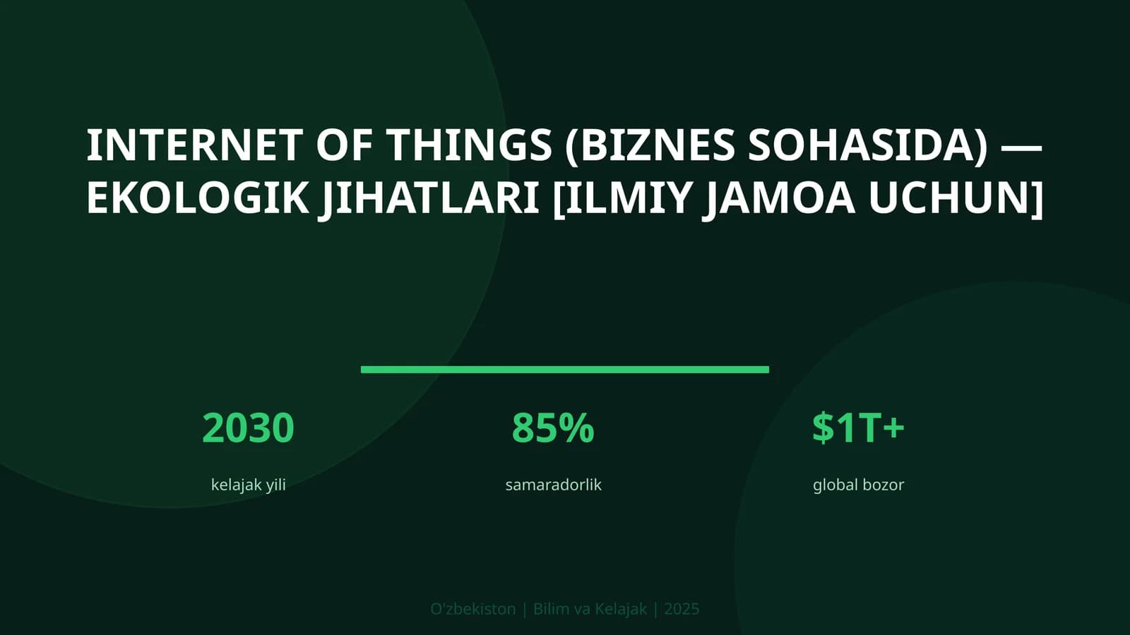 Internet of Things (Biznes Sohasida) — Ekologik Jihatlari [Ilmiy Jamoa Uchun]