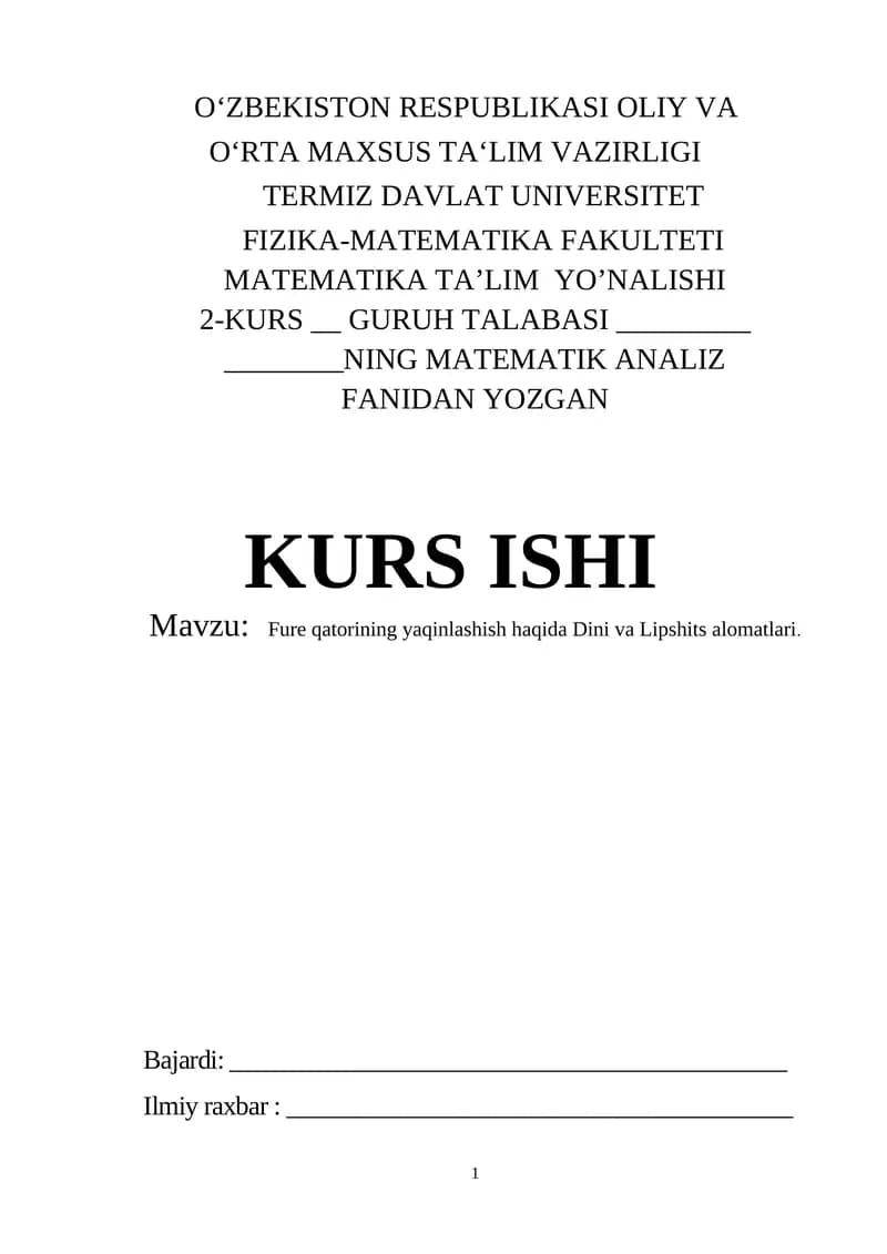 Fure qatorining yaqinlashish haqida Dini va Lipshits alomatlari