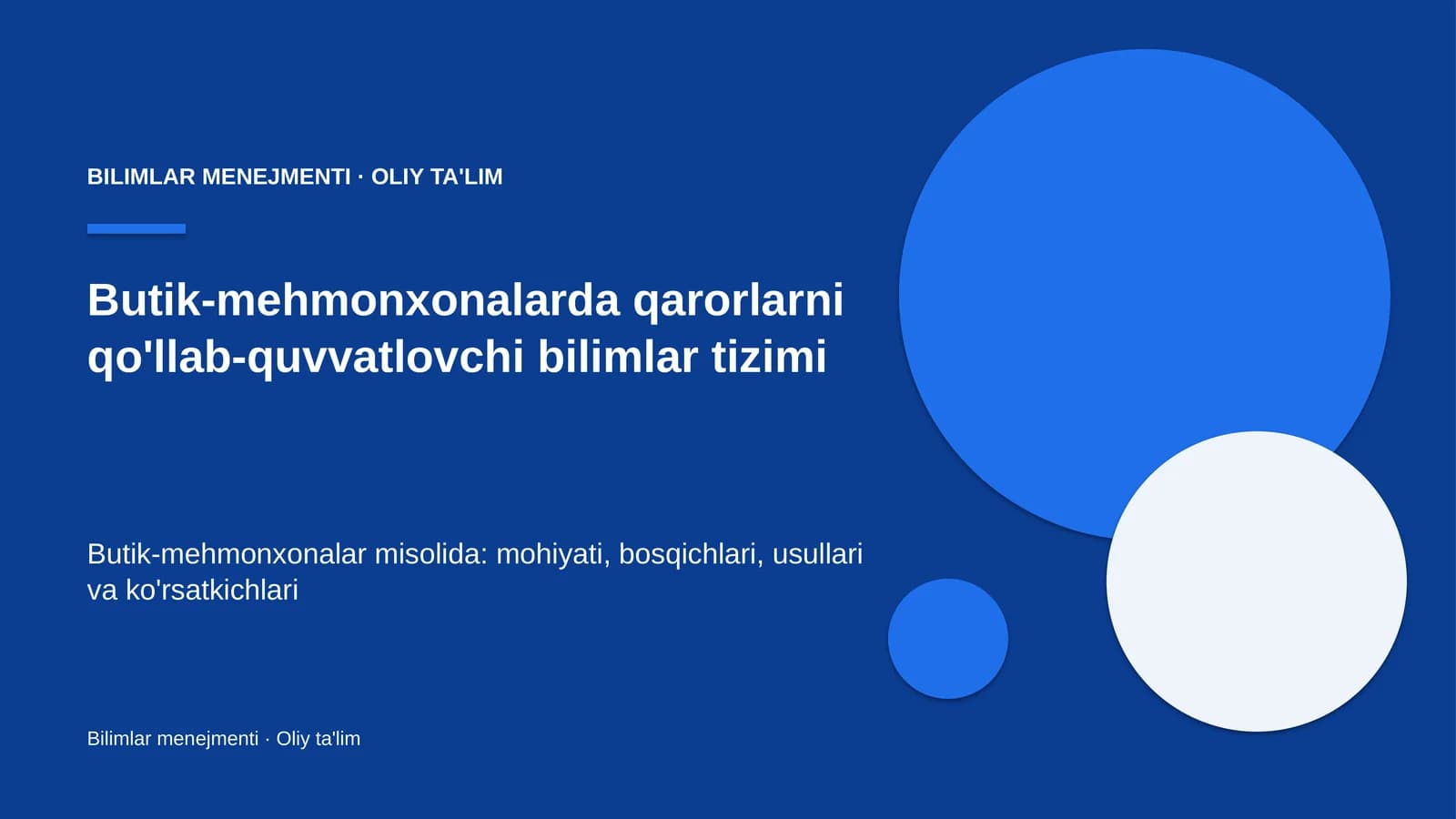 Butik-mehmonxonalarda qarorlarni qo'llab-quvvatlovchi bilimlar tizimi