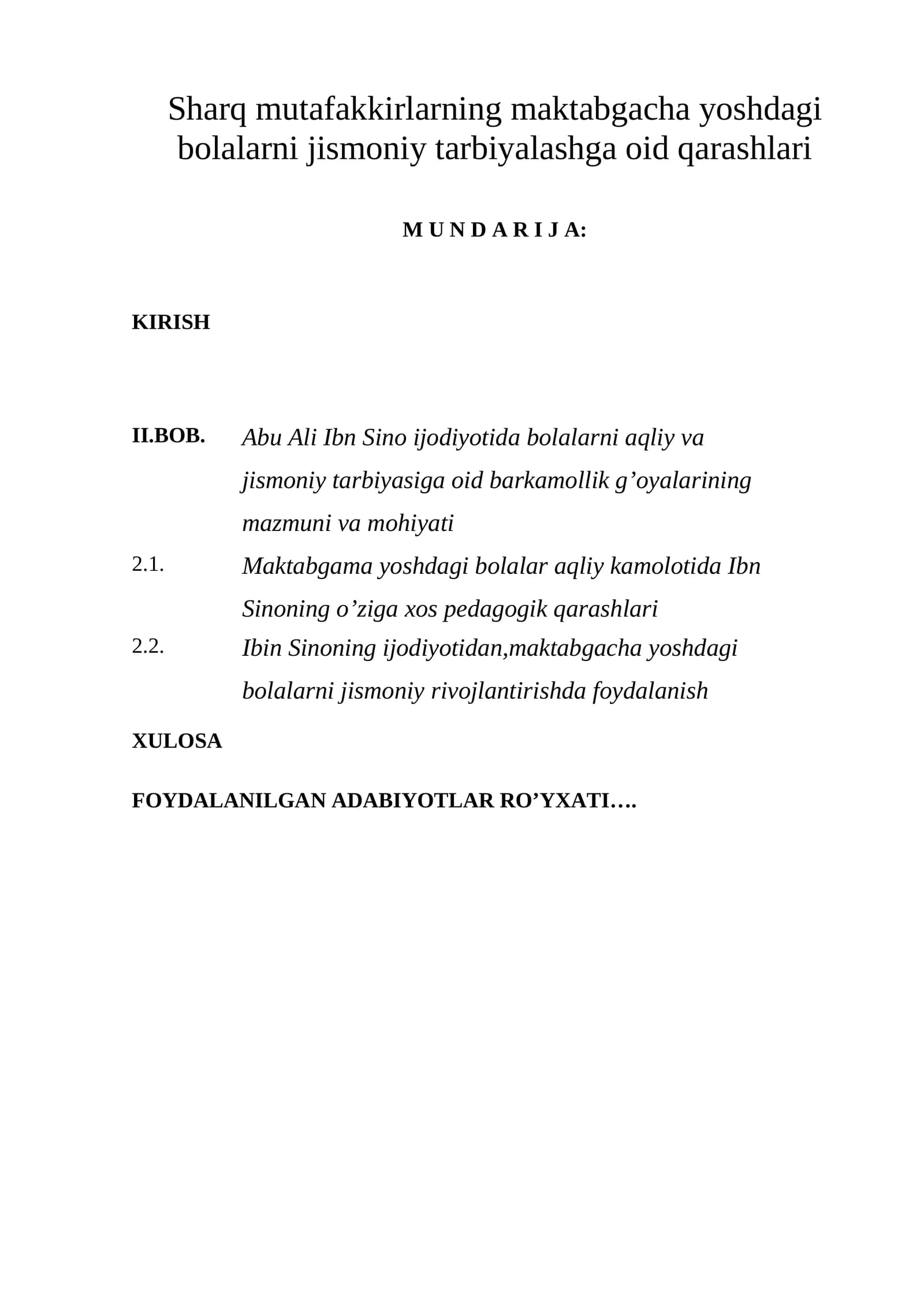 Sharq mutafakkirlarning maktabgacha yoshdagi bolalarni jismoniy tarbiyalashga oid qarashlari