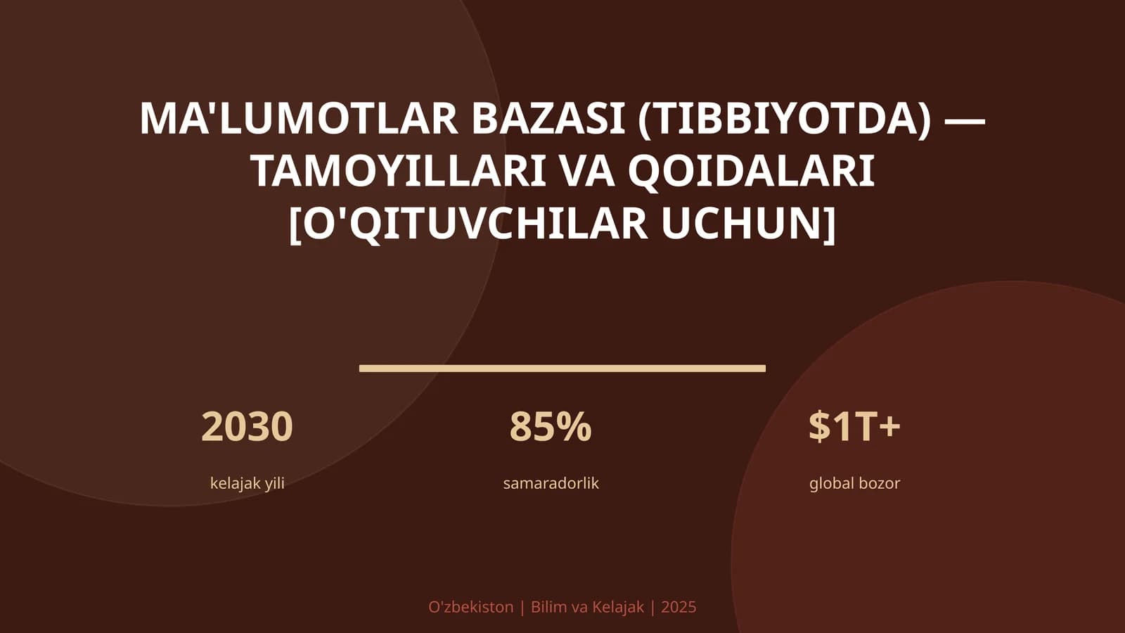 Ma'lumotlar bazasi (tibbiyotda) — tamoyillari va qoidalari [o'qituvchilar uchun]