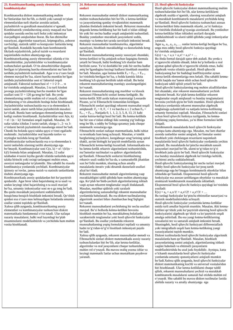 Kombinatorikaning asosiy elementlari