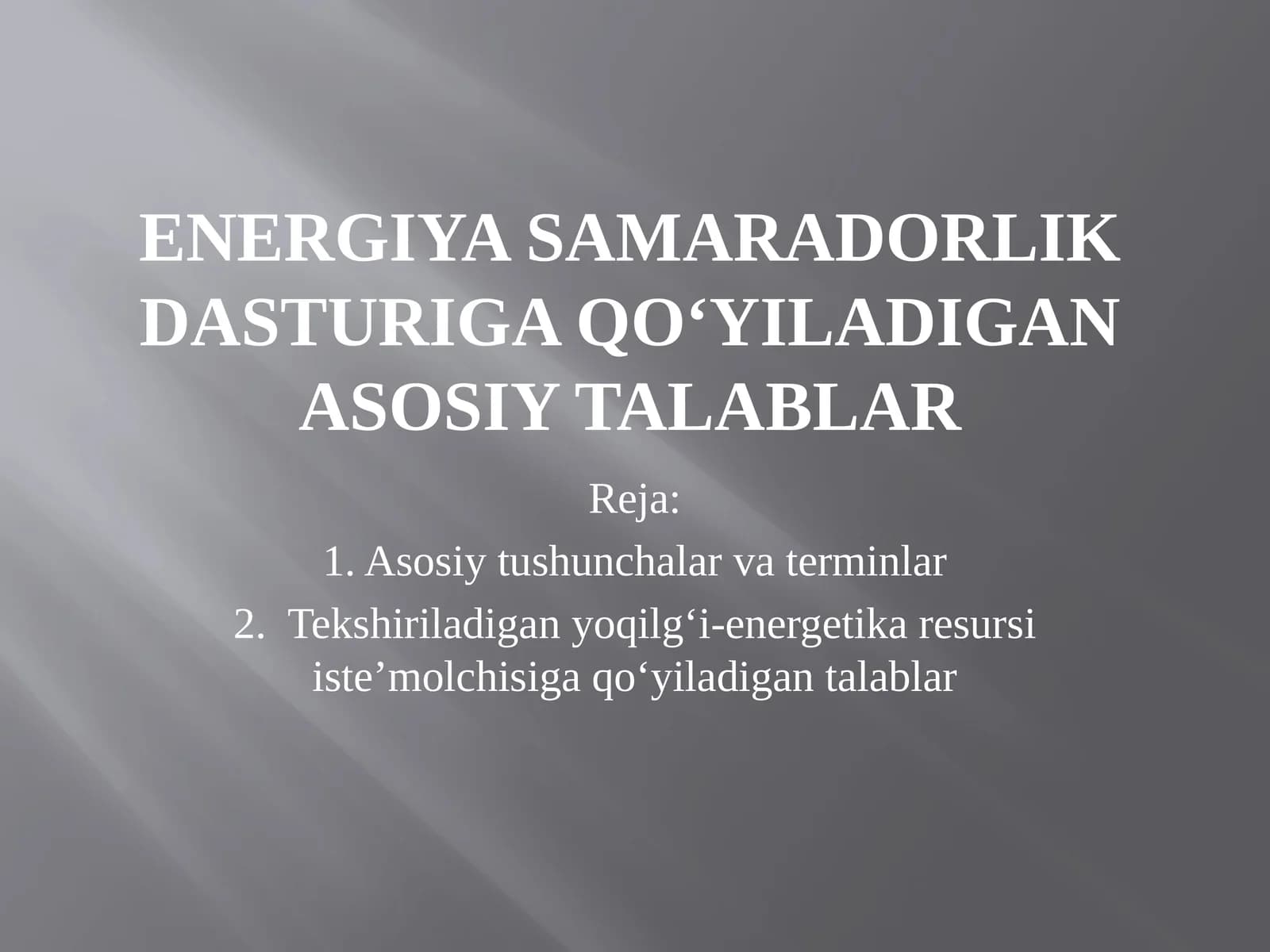 Energiya samaradorlik dasturiga qo‘yiladigan asosiy talablar