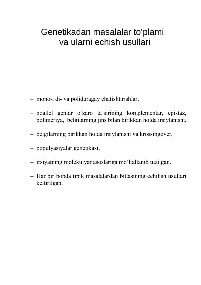 Genetikadan masalalar to‘plami   va ularni echish usullari
