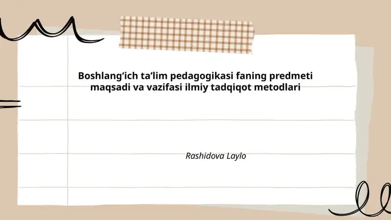 Boshlangʻich taʼlim pedagogikasi faning predmeti