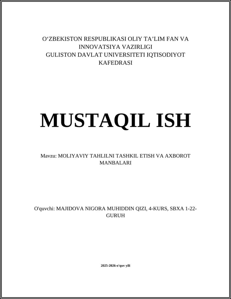 Moliyaviy Tahlil