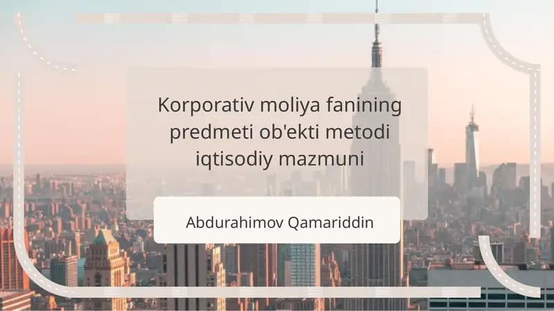 Korporativ moliya fanining predmeti